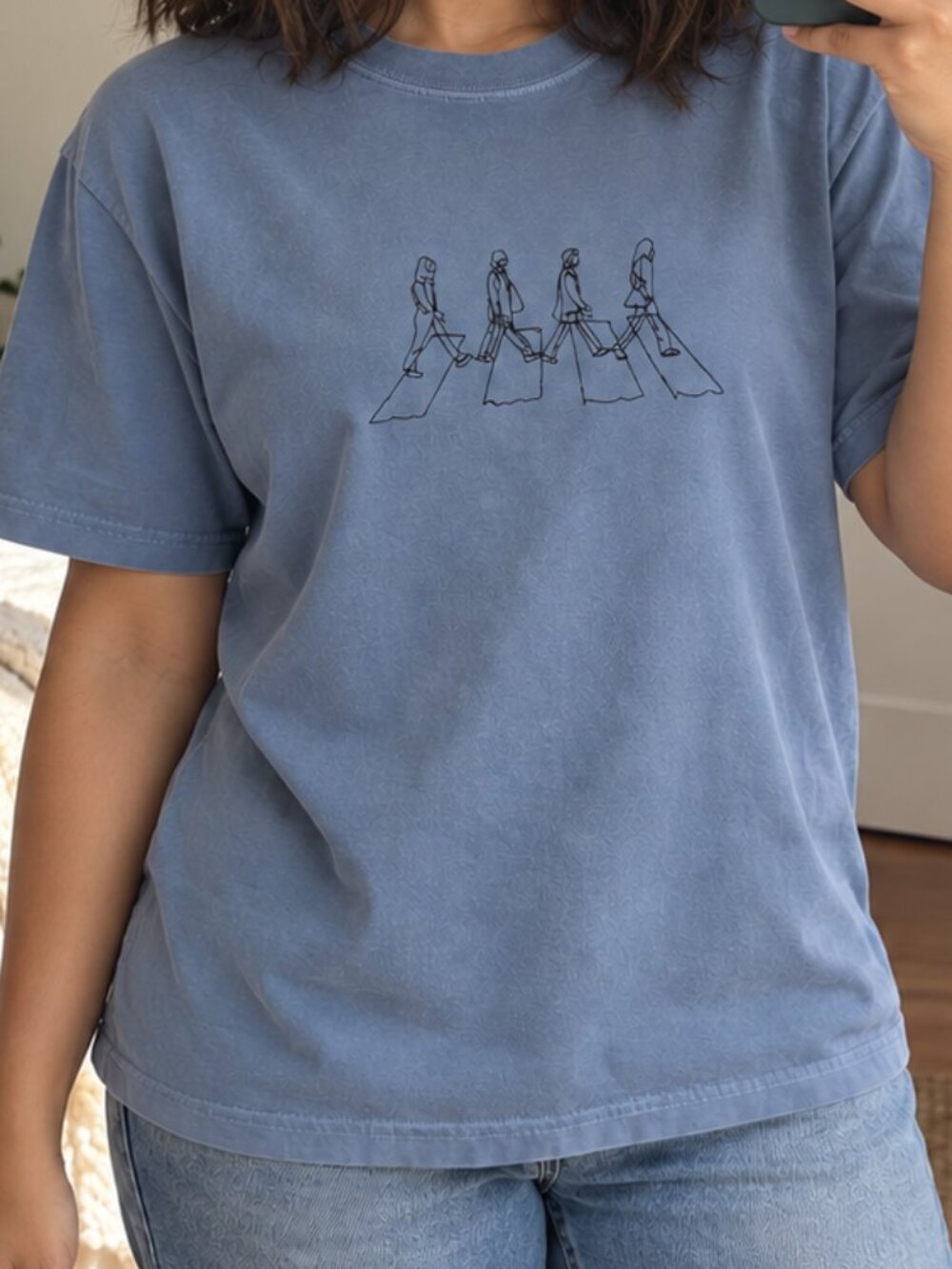Handmade Comfort Colors Beatles Abbey Road Embroidered Tee M